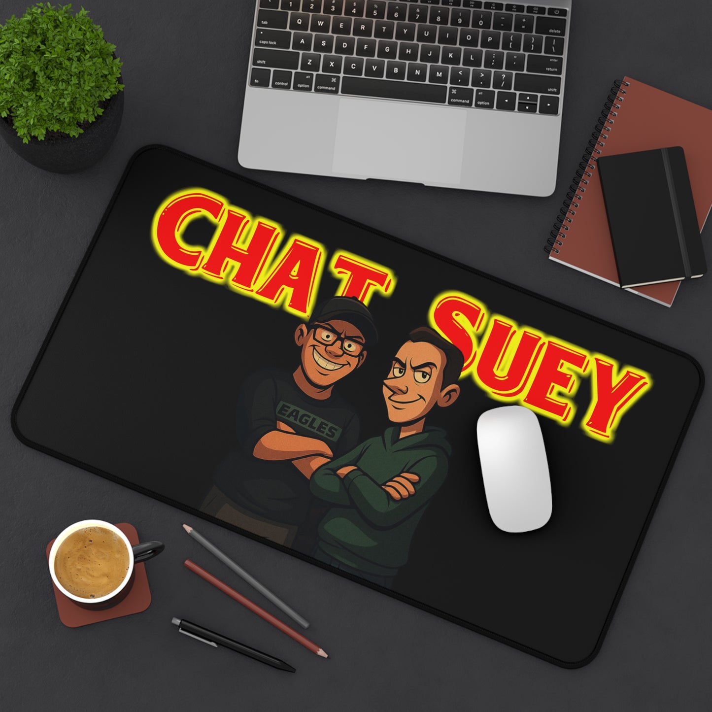 Chat Suey Desk Mat, Gaming Mouse Pad, Fun Office Decor, Unique Gift for Gamers, Desk Accessories, Home Office Essentials