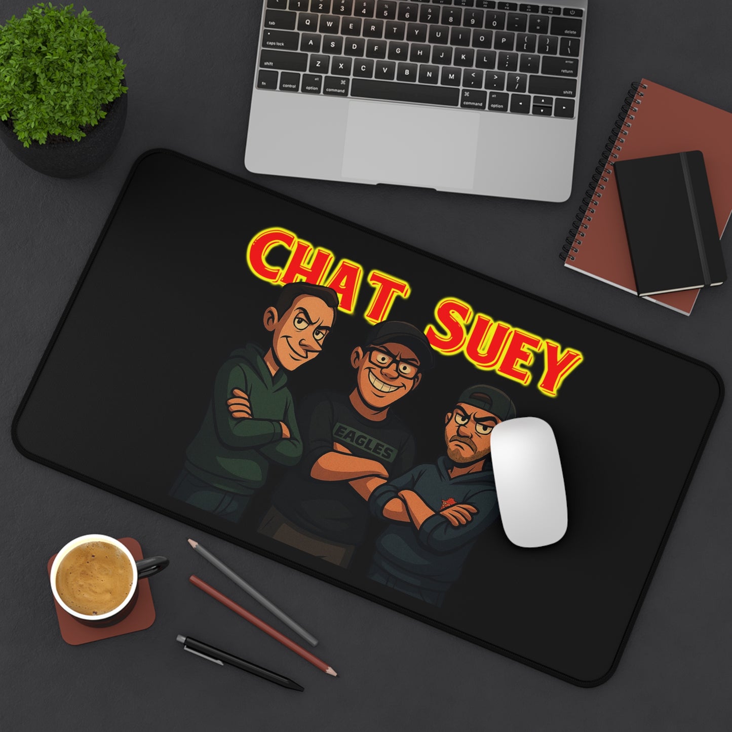 Chat Suey Desk Mat, Gaming Mouse Pad, Fun Office Decor, Unique Gift for Gamers, Desk Accessories, Home Office Essentials
